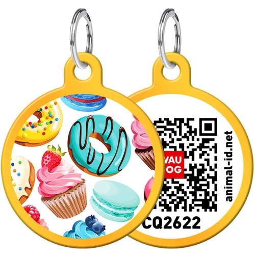 Адресник WAUDOG Smart ID с QR-паспортом, рисунок "Пончики", круг, 30 мм, золото (0630-0070-17)