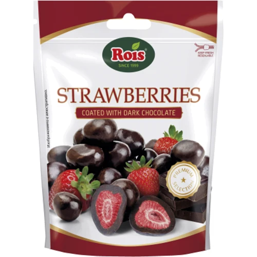 Цукерки Rois Strawberry Coated with Dark Chocolate Полуниця в чорному шоколаді 100 г (8000020656990)
