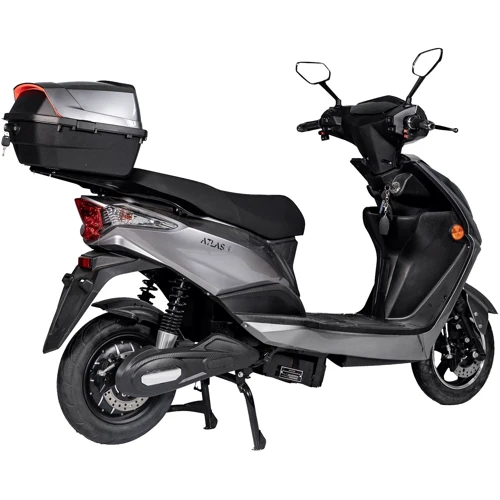 Электроскутер Atlas Pegas 1500W Lithium Grey: Особенности С рулем, С сиденьем, С большим запасом хода, Двухместный, С багажником, Мощные