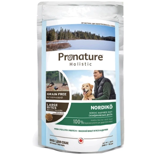Сухой беззерновой корм Pronature Holistic Dog Nordikо Large Bites для собак средних и крупных пород с индейкой и ягодами 340 г