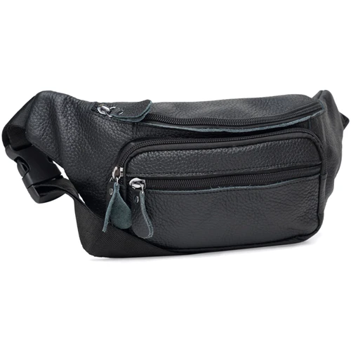 Мужская поясная сумка Borsa Leather черная (Leather K101-black)