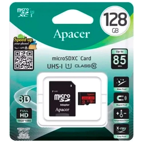 Карта памяти Apacer 128GB microSDXC Class 10 UHS-I U1 V30 A1 (AP128GMCSX10U5-RA): Объем 128 ГБ