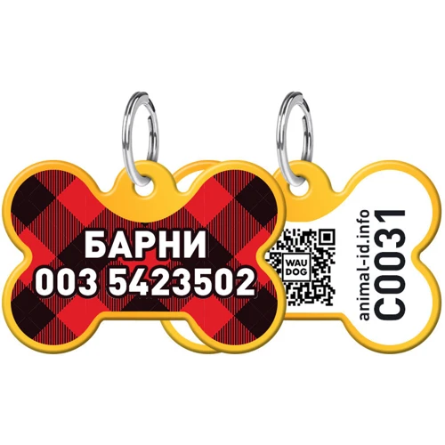 Адреснік WAUDOG Smart ID з QR-паспортом, малюнок "Шотландка", кістка, 38х25 мм, золото