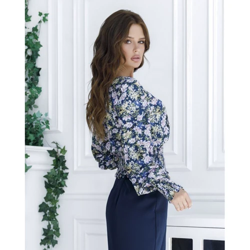 Блуза ISSA PLUS SA_24 42 синяя с длинным рукавом: Сезон Демисезон