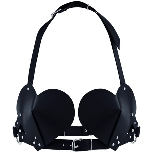 Лиф Сердце из натуральной кожи Feral Feelings - Hearts Bra Black