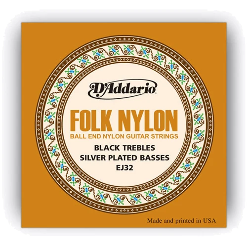 Струна для гітар Струны D`ADDARIO EJ32 FOLK NYLON Ball End Silver Wound / Black Treble