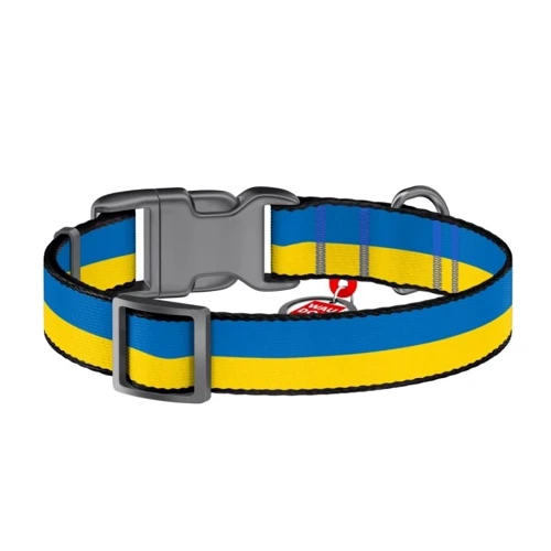 Нашийник для собак WAUDOG Nylon c QR паспортом малюнок Colors of freedom пластиковий фастекс розмір M 2x24-40 см жовто-блакитний (4502-4020)