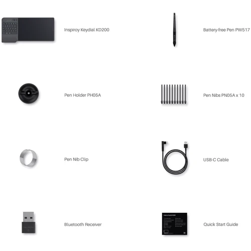 Графический планшет Huion Inspiroy Keydial KD200 Black: Тип пера беспроводной