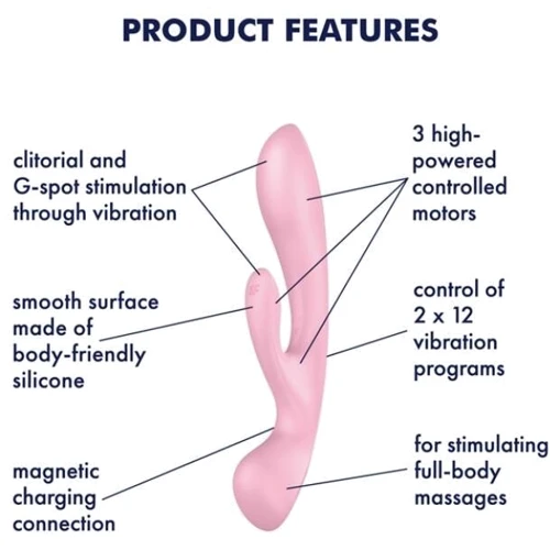 Двусторонний вибратор-кролик Satisfyer Triple Oh Pink, 3 мотора, рукоятка-массажер