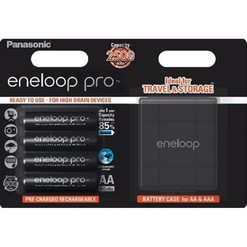 Panasonic Eneloop Pro AA 2500 mAh * 4+ Case (BK-3HCDEC4BE)