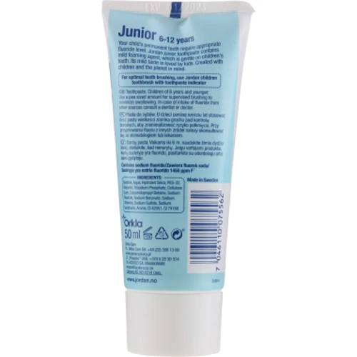 Jordan Junior Toothpaste Зубная паста 6-12 лет: Назначение Антибактериальное, Очищение