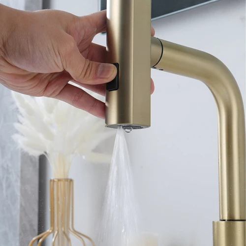 Смеситель для раковины Lefton Two-Handle Widespread Waterfall & Pull-Out Bathroom Faucet with Temperature Display-BFWS2401 Brushed Gold: Вид смесителя Двухвентильный