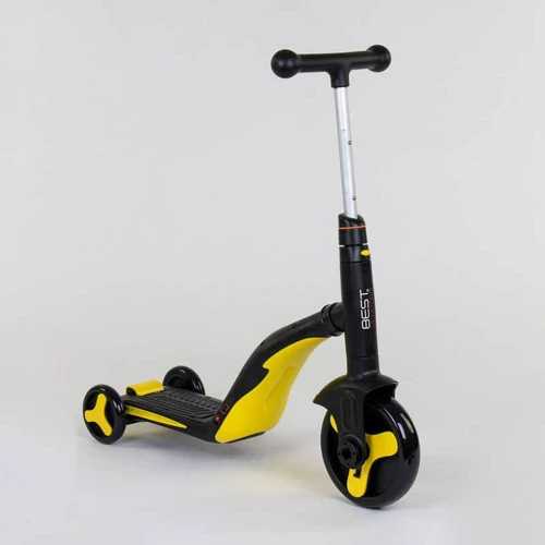 Самокат детский 3в1 Best Scooter с PU колёсами (свет+музыка) - Yellow (80453)
