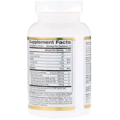 California Gold Nutrition Omega-3, Premium Fish Oil, 100 Fish Gelatin Softgels
