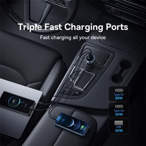 Зарядное устройство Baseus Car Charger USB+2хUSB-C Golden Contactor Pro GaN Fast Charging 65W Lunar Gray (C00035202841-00) фото 7