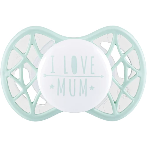 Пустушка Nuvita Air55 Cool ортодонтична з ковпачком I LOVE MUM 0m+ світло-блакитна (NV7064SG)