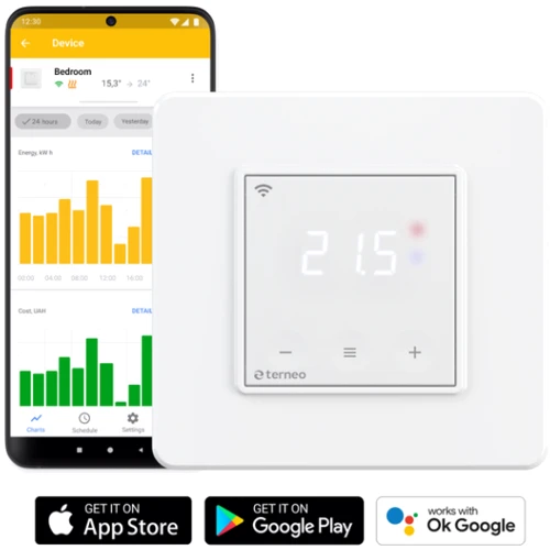 Терморегулятор Terneo sx Wi-Fi білий (000027906): Максимальна вимірювана температура, °С 75