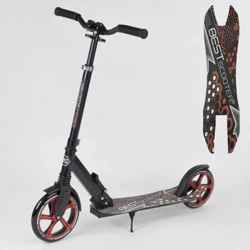 Самокат детский Best Scooter с PU колесами, зажимом руля и 1 амортизатором Black/Red (88914)