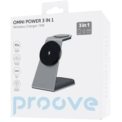 Зарядное устройство Proove Wireless Charger Omni Power 15W 3in1 Gray: Тип беспроводное