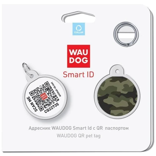Адресник металевий WAUDOG Smart ID з QR паспортом малюнок Камо зелений 30 мм (230-0205): Тип Аксессуары к ошейникам