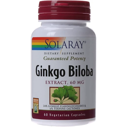 Solaray Ginkgo Biloba Leaf Extract, 60 mg, 60 Vegetarian Capsules (SOR-03600)