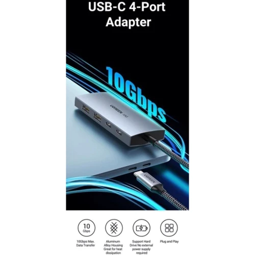 Адаптер Ugreen Adapter CM480 USB-C to 2×USB3.2+2xUSB-C 10G Space Gray (30758) фото 4