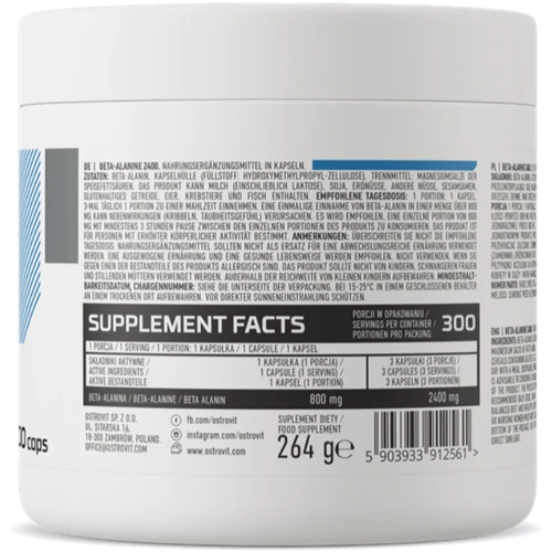 Амінокислота для спорту OstroVit Beta-Alanine 2400 mg 300 caps / 100 servings: Стать Унисекс