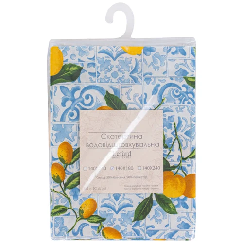 Скатерть водоотталкивающая Lefard "Limones ceramica cielo" 140х140см (715-289): Размер, см 140x140