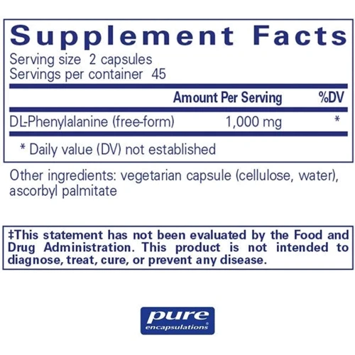 Pure Encapsulations DL-Phenylalanine 500 mg Фенилаланин 90 капсул: Форма выпуска Капсулы