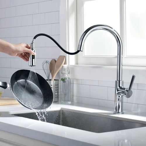 Смеситель для кухни Lefton Copper Kitchen Pull-Down Faucet with 3 Water Outlet Modes-KF2202 Chrome: Тип излива выдвигающийся излив