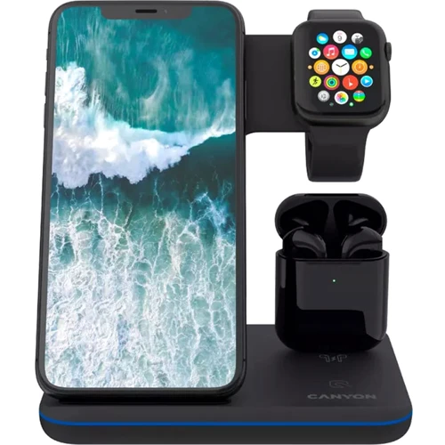Зарядний пристрій Canyon Wireless Charger WS-302 3in1 15W Black (CNS-WCS302B) для iPhone, Apple Watch and Apple AirPods