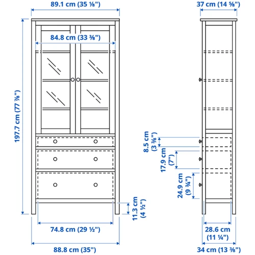 Шкаф с 3 ящиками ІКЕА HEMNES 90х197 см Чёрно-коричневый (703.717.71) фото 3