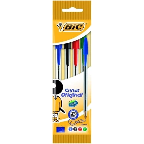 Ручки шариковые BIC Cristal 4шт разноцветные (3086121601033)
