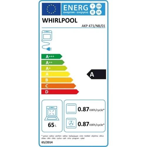 Духовой шкаф электрический Whirlpool AKP 471 NB: Объем, л 65