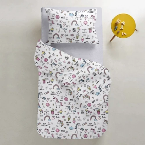 Комплект постільної білизни Cosas Unicorn Sweet-grey дитячий на гумці 110х140 см (UnicornSweet_grey_140)