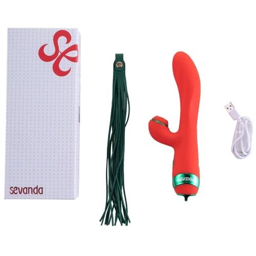 Вибратор-кролик с флоггером LOCKINK Sevanda Whip Vibrating Massage Wand - Red & Green