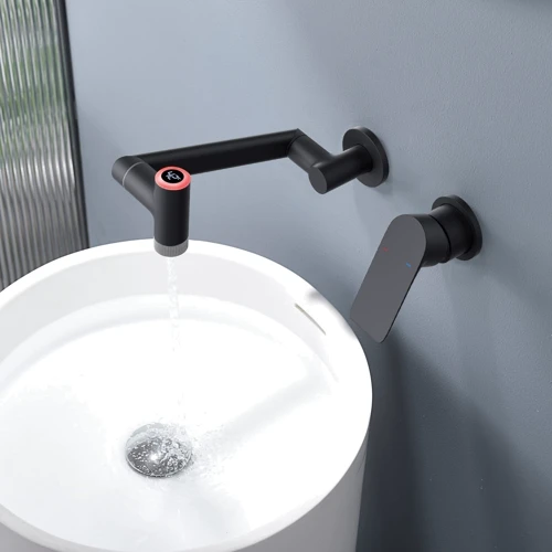 Смеситель настенный Lefton Single-Handle Wall Mount Bathroom Faucet with Temperature Display-BFWM2401 Matt Blac: Тип излива Многонаправленный