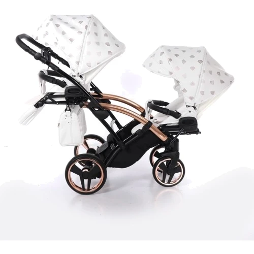 Универсальная коляска для двойни 2 в 1 Junama Glow Duo Slim 01, белый с бронзовым (J-G-DUOs-01): Ширина шасси 65 см