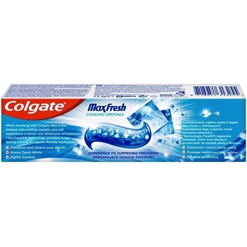 Colgate Max Fresh Cooling Crystals зубная паста 75ml: Назначение Свежесть дыхания, Комплексная защита, Очищение