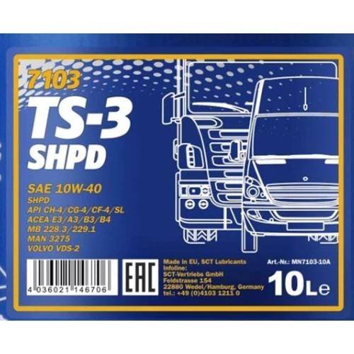 Моторна олія мінеральна Mannol TS-3 SHPD 10W-40 10л (MN7103-10): Тип Минеральное