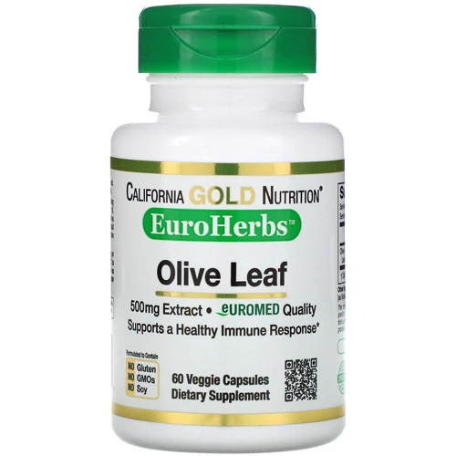 California Gold Nutrition, Olive Leaf Extract, EuroHerbs, European Quality, 500 mg, 60 Veggie Capsules (CGN01113)