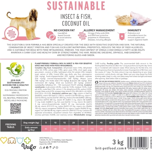 Сухой корм Brit Care Sustainable Sensitive для собак с чувствительным пищеварением рыба и насекомые 12+2 кг (8595602565757): Тип Сухой корм