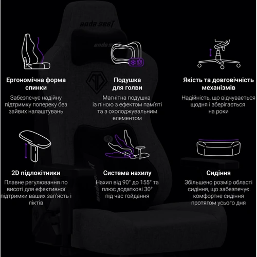 Кресло игровое Anda Seat Novis Plus Fabric Grey Size XL (AD23YC-XL-01-G-F-G04)