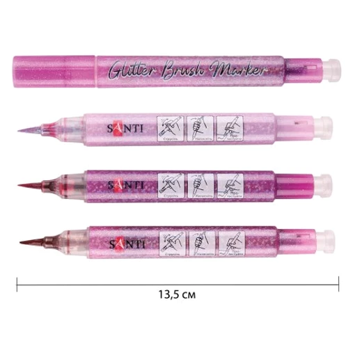 Маркеры SANTI Glitter Brush акварельные, оттенки розового с глиттером 3 шт (390773)
