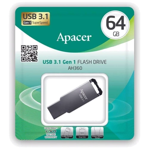 USB-флешка Apacer AH360 64GB USB 3.1 Ashy (AP64GAH360A-1): Вес 6,7 г