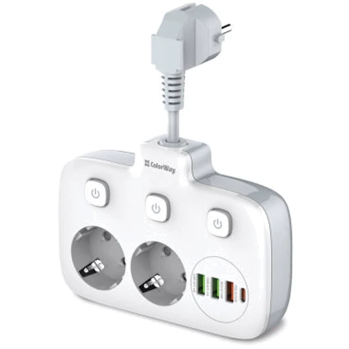 Сетевой фильтр ColorWay CW-CHE24PDW 2 розетки/4USB (CW-CHE24PDW): Тип Сетевые переходники