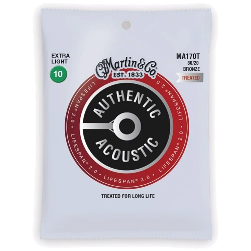 Струна для гитар Струны MARTIN MA170T Authentic Acoustic Lifespan 2.0 80/20 Bronze Extra Light (10-47)