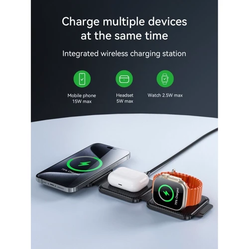 Зарядное устройство Hoco Wireless Charger CQ4 Unique 3in1 Folding Black for iPhone 16 I 15 I 14 I 13 I 12 series, Apple Watch and Apple AirPods фото 5