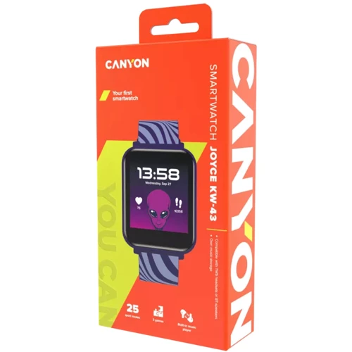 Смарт-часы Canyon Joyce Kids KW-43 Blue: Особенности Калькулятор, MP3-плеер, Динамик (громкая связь), Влагозащищенные, Большой экран