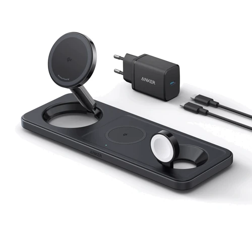 Зарядное устройство ANKER Wireless Charger MagSafe 3in1 Pad 15W with USB-C Cable Black (B25M1311) for iPhone 16 I 15 I 14 I 13 I 12 series, Apple Watch and Apple AirPods